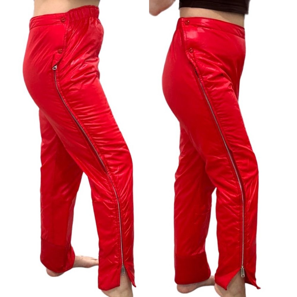 Vintage Sir Jac Nylon Puffer Side Zip Button Pants in Red Unisex Men’s Size M - Picture 2 of 16